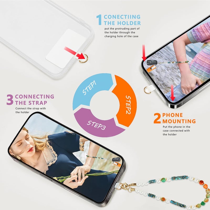 Lostars Store Marble Beaded Phone Wrist Strap,Detachable Phone Bracelet Strap with Tether Tab,Hands-Free Wristlet Strap (Light Green Peacock Agate) - Image 5